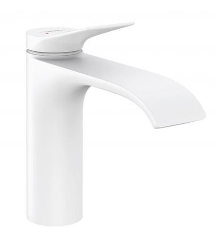 [1621C1510] Mélangeur de lavabo VIVENIS 110, S 146 cm, goulot fixe avec vidage excentrique, Blanc mat