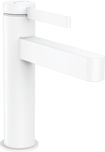 [1621C1554] Mélangeur de lavabo FINORIS 110, S 139 cm, goulot fixe avec vidage excentrique, Blanc mat