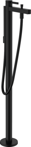 [1621C1579] Mélangeur de bain FINORIS S 210 mm, goulot fixe H jusqu'à aérateur 813-893 mm avec colonne pour montage à pose libre, douche à main tuyau de douche, support de douche, sans corps à encastrer 758 415, Noir mat
