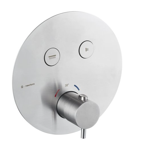 [1621S0979] Mitigeur thermostatique encastré X-STEEL à 2 sorties avec une poignée pour le contrôle de la température et bouton ON/OFF, 50.050 INOX