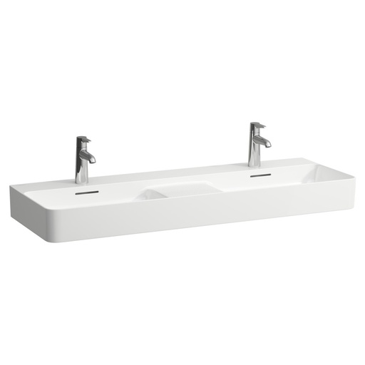 [1624C0752] Lavabo double Val sans trou robin., 120 x 42 cm,, SaphirCéramique pour meuble suspendu avec trop-plein, standard blanc