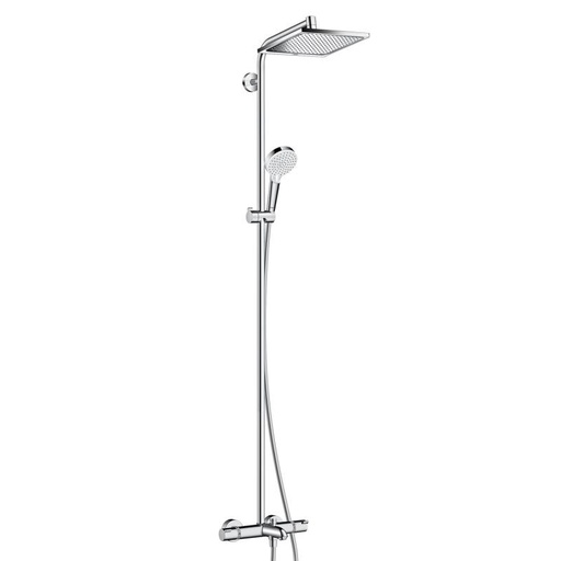 [1621C1713] Colonne de douche CROMETTA E 240, mélangeur de baignoire thermostat 1/2", robinet d'arrêt, inverseur, douche de tête, Crometta E 240 1jet 240 x 240 mm, Quick Clean bras de douche orientable douche à main Crometta Vario tuyau de douche Isiflex 160 cm, classe énergie F,  groupe acoustique I, chromé