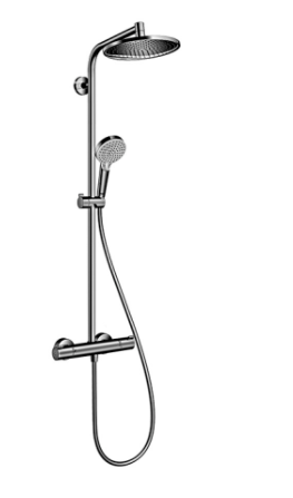 [1621C1710] Colonne de douche CROMETTA S 240 (Tête de douche ronde) 1JET, EcoSmart, mélangeur de douche thermostat 1/2" robinet d'arrêt inverseur, douche de tête Crometta S 240 1jet D 240 mm EcoSmart, Quick Clean, bras de douche 350 mm, douche à main Crometta Vario EcoSmart, tuyau de douche Isiflex 160 cm, débit 9 l/min, tuyau d'eau ascendant : raccourcir au-dessous, Classe énergie B, groupe acoustique I, chromé