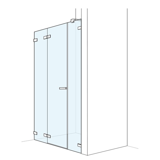 [1613C0467] Porte battante S606Plus 100,1-140 cm, H 200 cm pour niche ou cloison latérale avec élément fixe et cloison latérale en alignement, sans cadre, charnières à gauche profil contre l'éclaboussement MESURES EXACTES SELON PRISE DE MESURE, verres teintés gris, chromé brillant