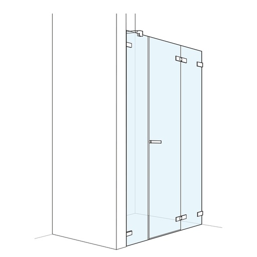 [1613C0468] Porte battante S606Plus 100,1-140 cm, H 200 cm pour niche ou cloison latérale avec élément fixe et cloison latérale en alignement, sans cadre, charnières à droite profil contre l'éclaboussement MESURES EXACTES SELON PRISE DE MESURE, verres teintés gris, chromé brillant