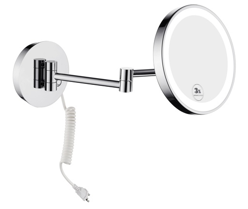 [1617M3692] Miroir cosmétique Nelas LED D 20 cm, avec câble modèle mural, 5500K blanc, IP44, tension électrique 230V / 50-60 Hz,  grossissement 5 fois, classe énergétique A, chromé