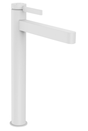 [1621C1789] Mélangeur de lavabo FINORIS 260, S 208 cm, goulot fixe avec vidage Push-Open, Blanc mat