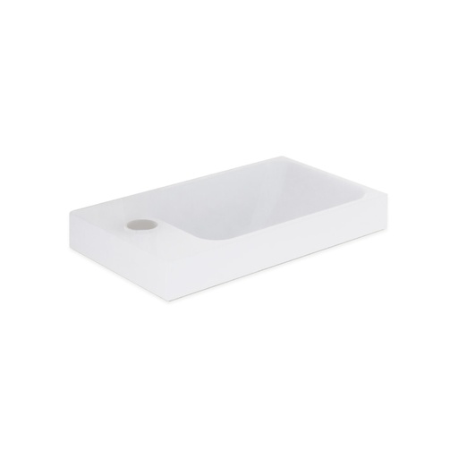 [1616M3623] Lave-mains THEO - L 45.5 x H 6.0 X P 25.5 cm, 1 trou de robin. réversible, sans trop-plein, sans bonde, en minéral marbre GEACRIL, pour sous-meuble Nr. BN1B5045B, finition blanc brillant