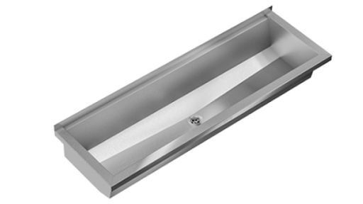 [1618C0414] Lavabo rigole Planox PL18 - 180 x 38,2 cm, acier au nickel chrome, rebord derrière soupape à grille 1 1/2" au milieu