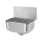 [1618C0460] Bac à laver mural avec dosseret en Inox 304 bactériostatique, Surface lisse, H.405 (cuve 205 mm) x P.370 x L.460 mm, Livré avec bonde 1"1/2, Sans trop-plein, Livré avec fixations et dosseret, Option non-inclus grille articulée rabattable en Inox (réf. 102400), Poids : 4,6 kg, Garantie 10 ans, Finition POLI SATINÉ