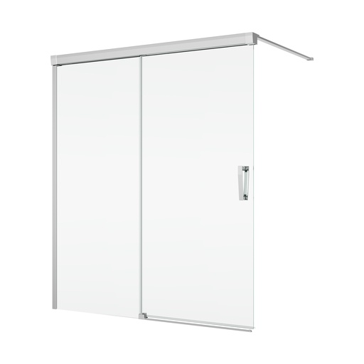 [1613C0472] Pare-baignoire coulissant CADURA 2 volets - dont 1 fixe 140-74 cm, H 160 cm, fixation à gauche, verre sécurit 6 mm, protection Aquaperle, barre de seuil 5 mm incluse, barre de stabilisation 150 cm, verre véritable clair cleaneffect, argent poli brillant