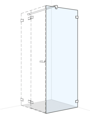 [1613C0478] Cloison latérale S606Plus - 70,1-100 cm, H 200 cm pour portes battantes sans cadre, montage à droite MESURES EXACTES SELON PRISE DE MESURE, verre véritable clair, argent poli brillant