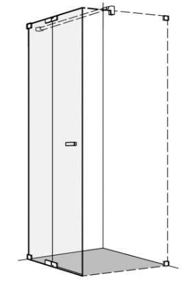 [1613C0481] Porte battante S808 pour cloison latérale, sans cadre, avec élément fixe pour cloison latérale 70-100 cm, H 200 cm, montage à gauche, verre véritable claire, NOIR MAT