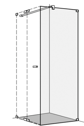 [1613C0482] Cloison latérale S808 sans cadre, 70-100 cm H 200 cm, pour porte battante tube de stabilisation montage à droite, verre véritable clair, Noir mat