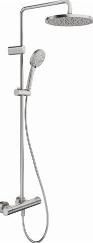 [1621C1880] Colonne de douche 1000 thermostatique E 150 tête de douche diam. 252 mm avec flexible et douchette à main, avec raccords excentriques 1/2" x 1/2", inox brossé