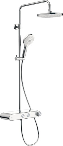 [1621C1881] Colonne de douche thermostatique SHELF avec douche à main Jet Click! Ø 120 mm  et douche de tête Jet Ø 230 mm,  tuyau de douche, chromé / blanc brillant