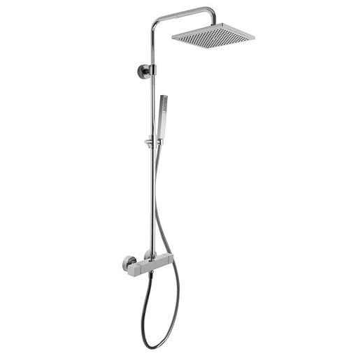 [1621H0940] Colonne de douche (MAST carrée) réglable en hauteur, thermostatique carré corps froid E 153 mm, tête de douche carrée laiton 250x250 mm, flexible 1500 mm, douchette à main carrée 1 jet, sans raccords d'arrêt 1/2" x 1/2", chromé