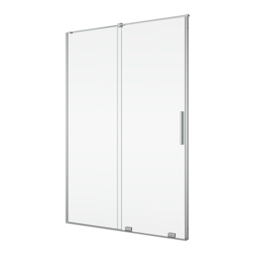 [1613C0485] Porte coulissante Amalia pour niche 140 cm, H 200 cm 1 panneau avec le panneau fixe avec barre de stabilisation protection Aquaperle, verre vérit. clair cleaneffect, argent poli-brillant