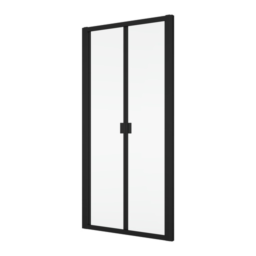 [1613M0501] Porte pliante Divera 90 cm, H 200 cm, largeur d'entrée 65 cm, 2 panneaux pour niche où cloison latérale protection Aquaperle, verre vérit. clair cleaneffect, noir mat