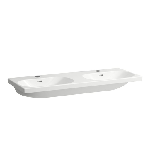 [1624C0783] Lavabo double LUA 120 x 46 cm, céramique pour meuble suspendu avec trop-plein, 2 trous robin., standard, blanc
