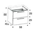 [1616C4188] Elément inférieur sous-lavabo AVENTO, L58xH50xP45.5 cm, Caisson int. 10F-Nob.Grigio fumé, pour lavabo Avento 60 cm (41586001), 2 tiroirs 25/25 cm, corps/faces laqué, Finitions Blanc mat/brillant à choix, SYSTEM M1, poignée à choix