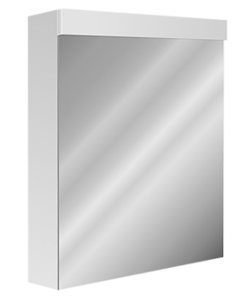 [1617M3702] Armoire de toilette Avona Novo 60 x 71,2 x 13,4/14,2 cm profil en aluminium 1 porte à double miroir charnières changeable 1 prise double en haut changeable, LED 14 W Lumen en haut 1990, IP24, couleur lum. blanc chaud 3000K, classe énergétique D, blanc