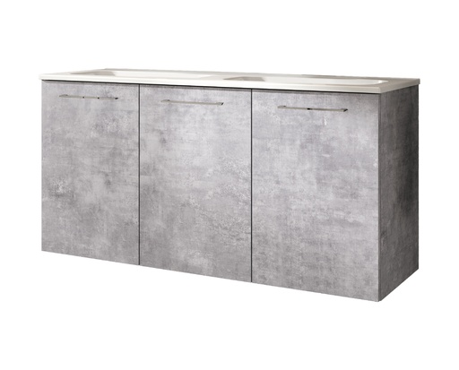 [1616C4221] Ensemble "STUDIO" avec lavabo double céramique 121 cm, meuble sous-lavabo 3 portes poignée chromée/brillante, Dim.1190xH608x465mm, COULEUR A CHOIX