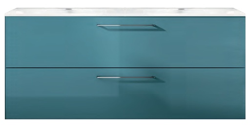 [1616C4225] Ensemble "STUDIO" avec lavabo double céramique 121 cm, meuble sous-lavabo 2 tiroirs avec double découpe siphon, poignée chromée/brillante, Dim.1190xH608x465mm, COULEUR A CHOIX