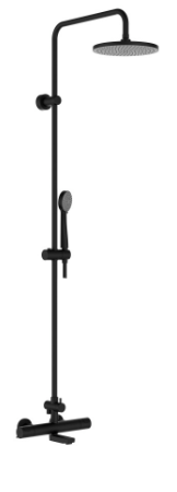 [1621C1956] Système de douche THERM E 153 mm, S 176 mm mélangeur de BAIN thermostat, raccords d'arrêt 1/2" x 1/2", douche de pluie D 200 mm, douche Stella 80 3F tuyau de douche 160 cm débit 9,2 l/min. groupe acoustique II, classe énergétique C, PVD titane noir mat