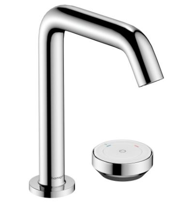 [1621C1975] Mélangeur à 2 trous TECTURIS S 150, S 139 mm, goulot fixe hauteur d'écoulement 151 mm EcoSmart+, CoolStart - eau froide par position de levier au milieu, avec vidage excentrique, chromé