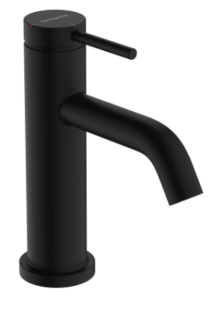 [1621C1990] Mélangeur de lavabo TECTURIS S 80, S 108 mm, goulot fixe hauteur d'écoulement 80 mm EcoSmart+, CoolStart - eau froide par position de levier au milieu, avec vidage excentrique, débit 4 l/min, noir mat