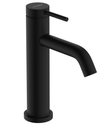 [1621C1996] Mélangeur de lavabo TECTURIS S 110, S 116 mm, goulot fixe hauteur d'écoulement 105 mm EcoSmart+, CoolStart - eau froide par position de levier au milieu, avec vidage excentrique, débit 4 l/min, noir mat