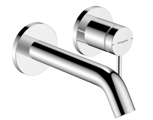 [1621C2003] Mélangeur mural à 2 trous TECTURIS S UP set de montage final S 165 mm, goulot fixe EcoSmart+, débit 4 l/min sans corps à encastrer 757 055, chromé