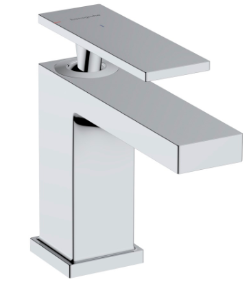 [1621C2010] Mélangeur de lavabo TECTURIS E 80, S 122 mm, goulot fixe hauteur d'écoulement 90 mm EcoSmart+, CoolStart - eau froide par position de levier au milieu, sans garniture d'écoulement, débit 4 l/min, chromé