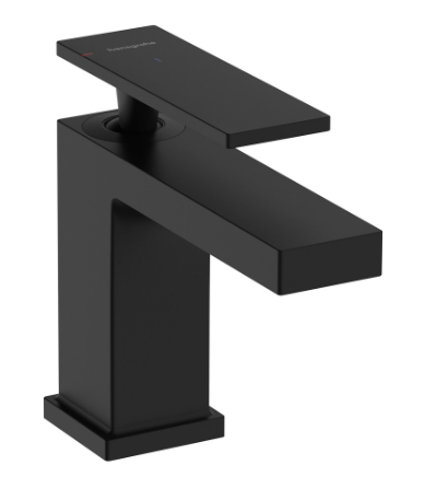 [1621C2011] Mélangeur de lavabo TECTURIS E 80, S 122 mm, goulot fixe hauteur d'écoulement 90 mm EcoSmart+, CoolStart - eau froide par position de levier au milieu, sans garniture d'écoulement, débit 4 l/min, noir mat