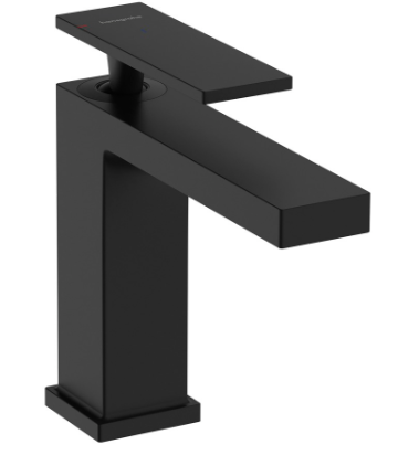 [1621C2017] Mélangeur de lavabo TECTURIS E 110, S 144 mm, goulot fixe hauteur d'écoulement 117 mm EcoSmart+, CoolStart - eau froide par position de levier au milieu, sans garniture d'écoulement, débit 4 l/min, noir mat