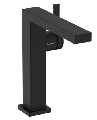 [1621C2031] Mélangeur de lavabo TECTURIS E 150 Fine S 157 mm, goulot fixe hauteur d'écoulement 173 mm EcoSmart+, CoolStart - eau froide par position de levier au milieu, sans garniture d'écoulement, débit 4 l/min, noir mat