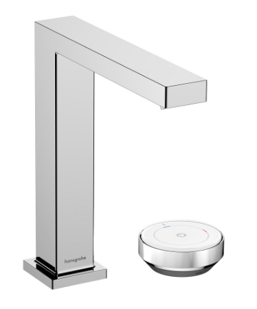 [1621C2042] Mélangeur à 2 trous TECTURIS E 150, S 158 mm, goulot fixe hauteur d'écoulement 173 mm EcoSmart+, CoolStart - eau froide par position de levier au milieu, avec vidage excentrique, chromé