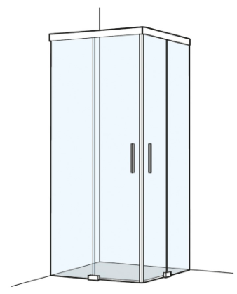 [1613C0521] Entrée diagonale S505Plus - 100,1-120 x 100,1-120 cm H 200 cm, portes coulissantes 2 panneaux, sans cadre Soft-Stop, fonction Self-Close guidage magnétique, profil contre l'éclaboussement MESURES EXACTES SELON PRISE DE MESURE, verre véritable clair, argent poli