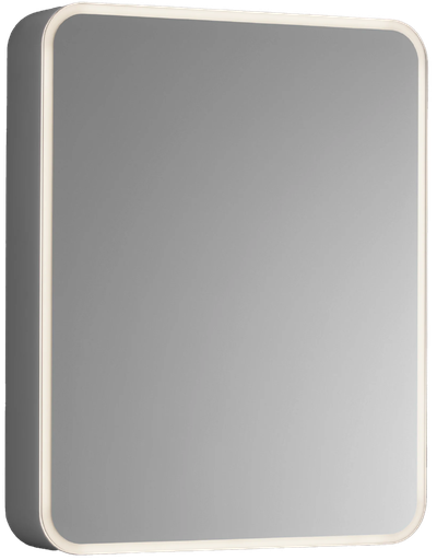 [1617S0372] Armoire de toilette SPHERA Tunable White 60 x 75 x 13 cm profil en aluminium 1 porte à double miroir charnières à gauche 1 prise double en bas à droite éclairage LED direct 37 W entourante, dimmable Lumen 4460, IP24, blanc