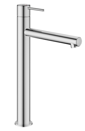 [1621S0952] Mélangeur de lavabo Ono E - S 180 mm, goulot fixe haute colonne H jusqu'à aérateur 231 mm H levier ouvert 342 mm sans vidage, tuyaux de raccordement flexibles 3/8", classe énergétique A, acier inoxydable
