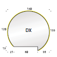 [1617C0586] Miroir demi-lune "Ponente" LED  H. 119 x L. 140 x Ep. 2.2 cm - DX à droite - cadre arrière en aluminium - sans prise ni interrupteur - lumière naturelle 4000 K - Possibilité d'installer des lampes de miroir : Stelo / Globo / Watch