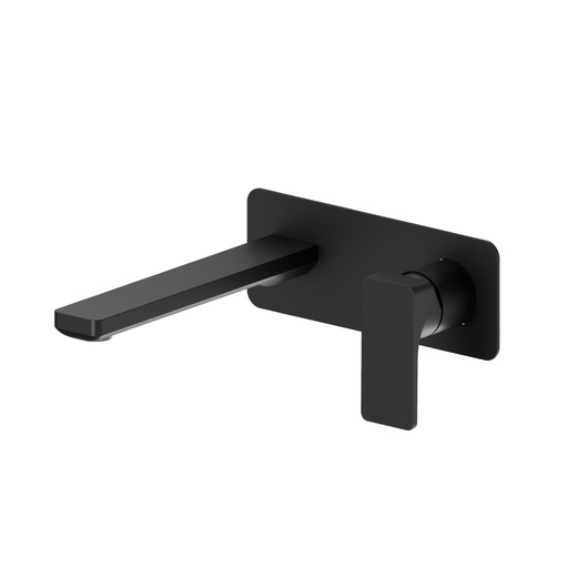 [1621H0957] Mélangeur de lavabo mural B-EASY, S 190 mm, écartement entre poignée et bec 120 mm, avec plaque rectangulaire 195x75 mm, raccords 1/2", sans corps à encastrer 27852, débit 5 l/min, noir mat