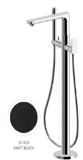 [1621H0969] Partie apparente pour mitigeur bain-douche sur pied B-EASY hauteur saillie 818 mm avec douchette et flexible, débit 5 l/min, sans corps à encastrer Nr. 27819, noir mat