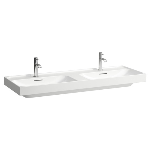 [1624C0899] Lavabo double MEDA 130 x 46 cm, céramique avec trop-plein, 2 trous robin., standard, blanc