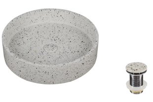 [1624C0931] Vasque à poser ronde ELPIS, diamètre D 425x H 100mm, bonde inclus, Stracciatella