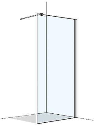 [1613H0427] Cloison latérale S400PLUS pose libre -100 cm, H 200 cm charnières à droite, MESURES EXACTES SELON PRISE DE MESURE, verre véritable clair, argent mat