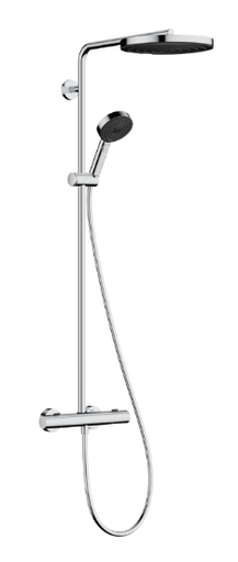 [1621C2224] Colonne de douche Pulsify S Puro Showerpipe, douche de tête ronde amovible diam. 260 mm 1jet avec thermostat Ecostat Fine E 150 mm, raccords à visser 1/2" et douchette 3jet, groupe acoustique I, classe énergie C, chromé