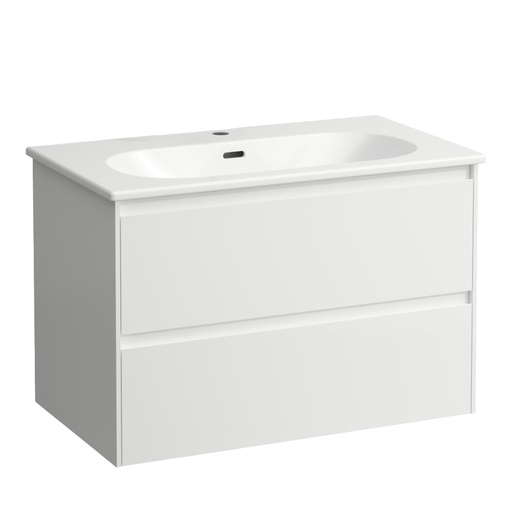 [1616C4294] Meuble avec lavabo Pack LUA Slim 80,0 x 52,5 x 45,5 cm élément à 2 tiroirs lavabo avec trop-plein inclus, 1 trou robin., standard, blanc brillant