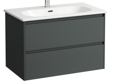 [1616C4295] Meuble avec lavabo Pack LUA Slim 80,0 x 52,5 x 45,5 cm élément à 2 tiroirs lavabo avec trop-plein inclus, 1 trou robin., standard, gris